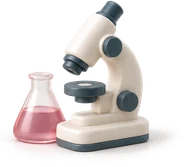 Microscópio e frasco de laboratório